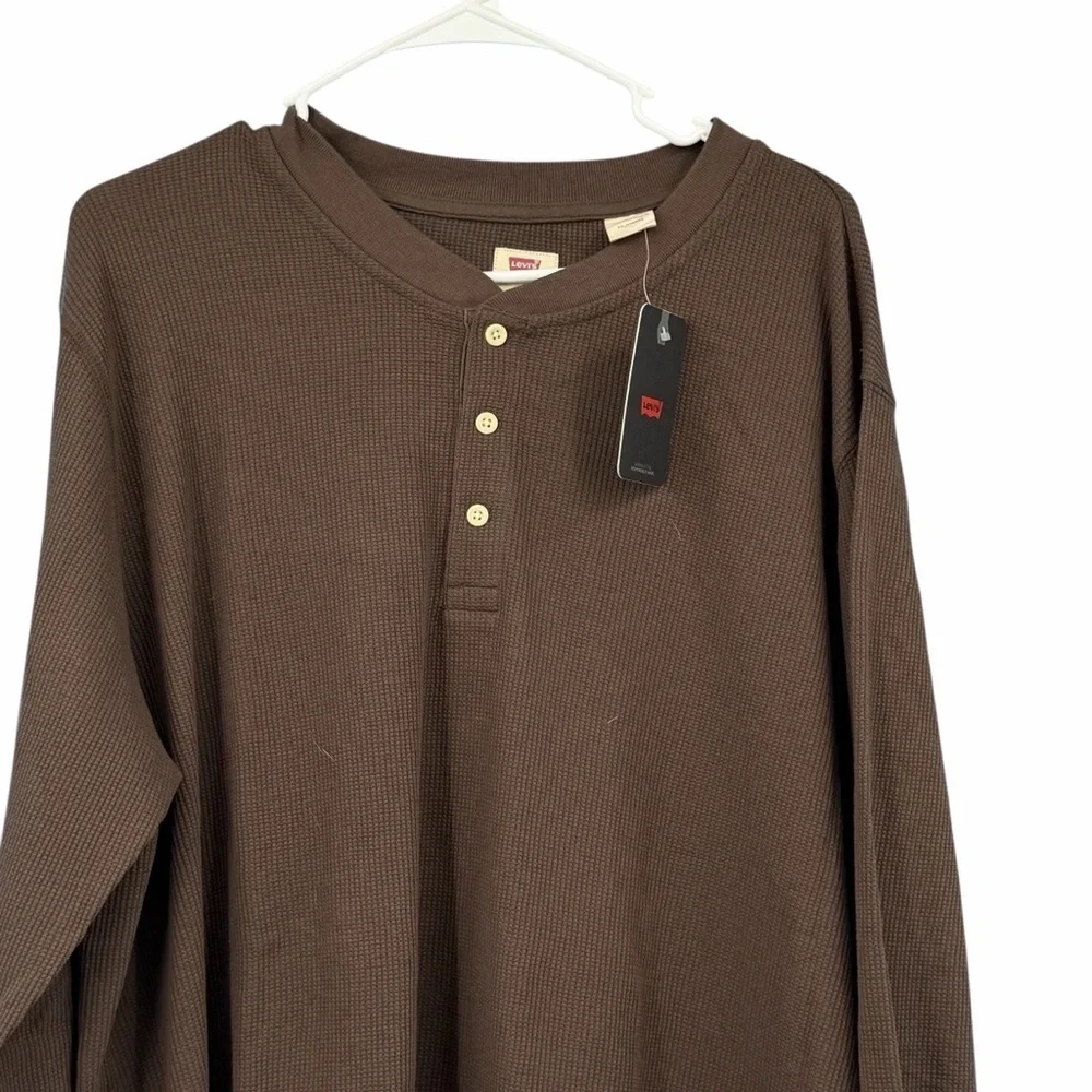 Levi's Men's Long Sleeve Brown Thermal Henley Shirt